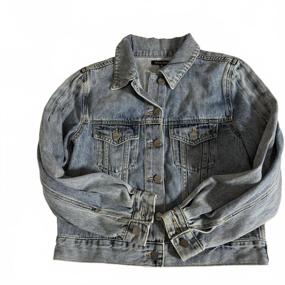 ANTHROPOLOGIE Dear John Drew Denim Jean Jacket. Pleated Sleeve Size Small.‎